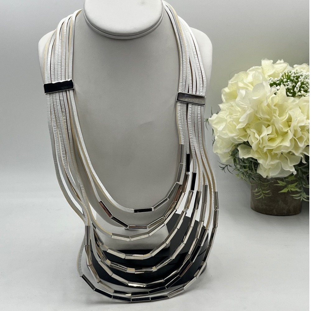 Lafayette 148 New York MultiStrand White Leather Layered Statement Necklace